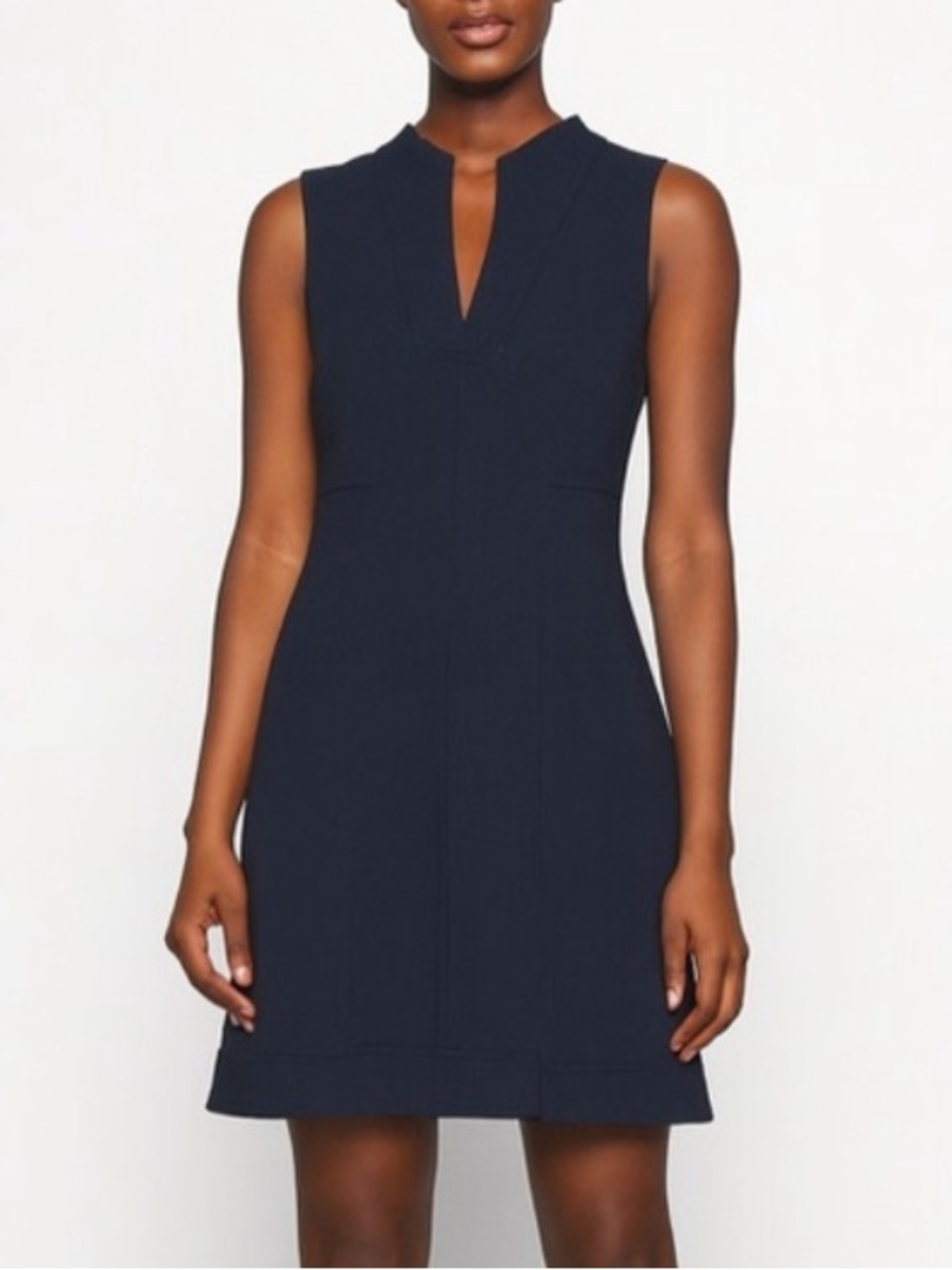 Tibi Black Sheath V-Neck Structured Sleeveless Mini Dress